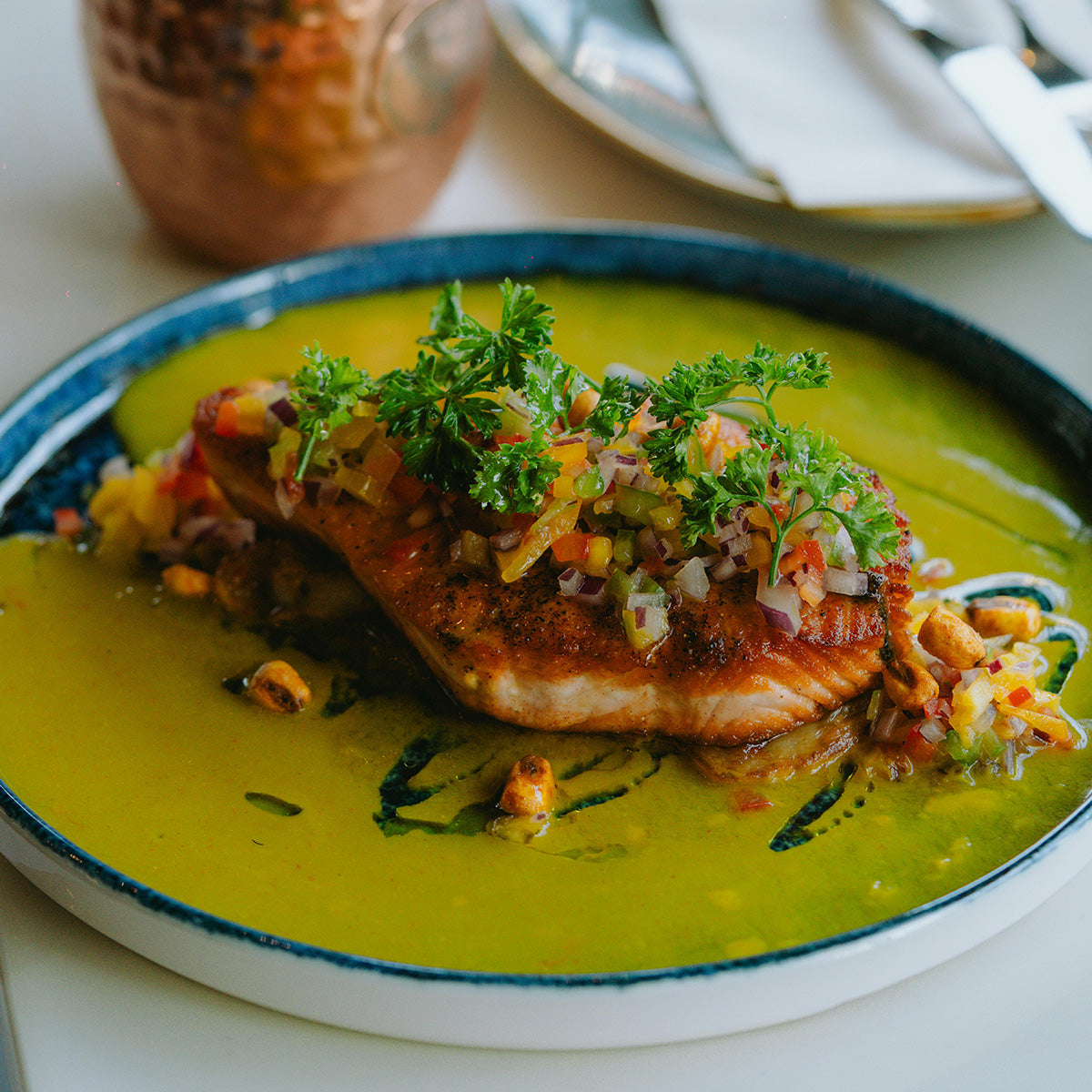 Baked Salmon with Herb Sauce and Parsley Garnish 🐟 🌿